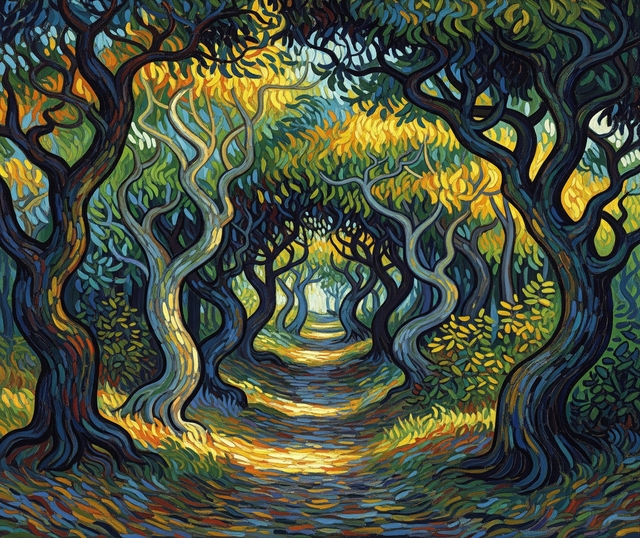 Sentiero immerso nella natura come metafora del percorso di cura del disagio psicologico immagine generata da Sibilla Ulivi