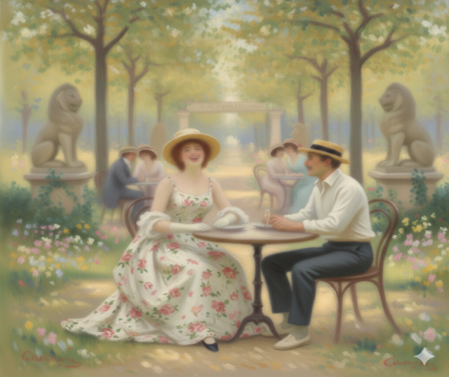 donna e uomo a tavolino con lei che ride alle sue battute in atmosfera agreste